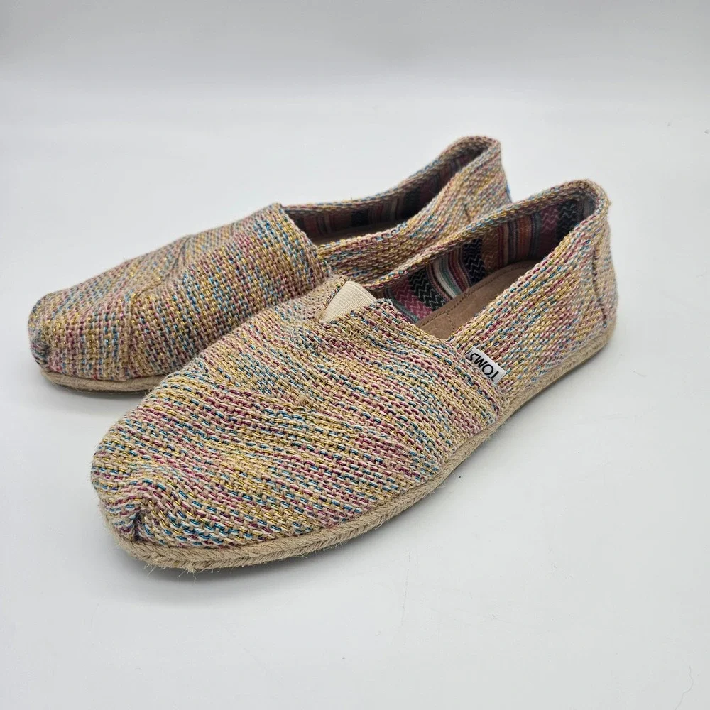 TOMS Alpargata Slip On Shoes Womens 10 Multi Color Woven Boho Retro Espadrille